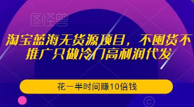 淘宝蓝海无货源项目,不囤货不推广只做冷门高利润代发,花一半时间赚10倍钱