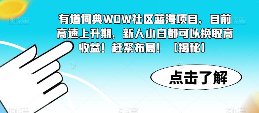 有道词典WOW社区蓝海项目,目前高速上升期,新人小白都可以换取高收益!赶紧布局!【揭秘】