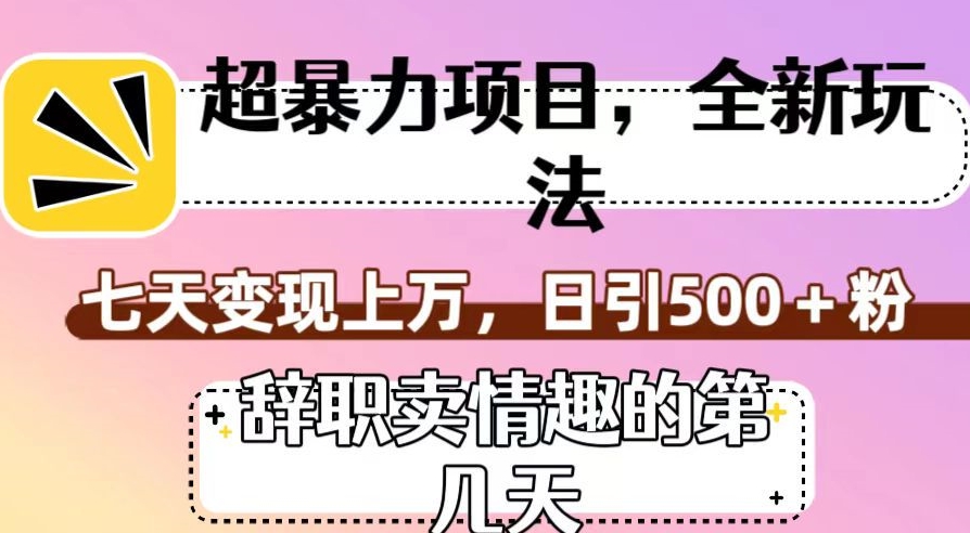 超暴利项目,全新玩法(辞职卖情趣的第几天),七天变现上万,日引500+粉【揭秘】