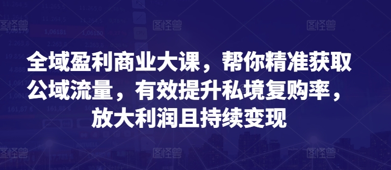 全域盈利商业大课,帮你精准获取公域流量,有效提升私境复购率,放大利润且持续变现