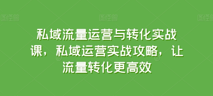 私域流量运营与转化实战课,私域运营实战攻略,让流量转化更高效