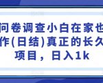 国内问卷调查小白在家也可批量操作(日结)真正的长久稳定项目，日入1k【揭秘】