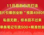 小红书11月最新图片打粉，一张图片引爆创业粉，“预算4980带我飞”，单条引流500+精准创业粉