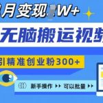 无脑搬运视频号可批量复制，新手即可操作，日引精准创业粉300+，月变现过W 【揭秘】