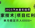 2025汽水音乐挂JI项目，独家最新技术，项目红利期稳定月入6000+
