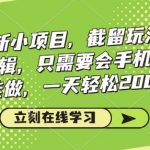 看剧拉新小项目，截留玩法， 不需要剪辑，只需要会手机录屏就能做，一天轻松200+