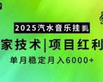 2025汽水音乐挂JI，独家技术，项目红利期，稳定月入5k【揭秘】