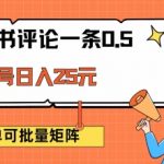 小红书评论一条0.5元 单账号一天可得25元 可矩阵操作 简单无脑靠谱【揭秘】
