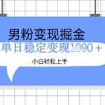 全新男粉掘金计划，升级玩法，新手轻松上手日入多张【揭秘】