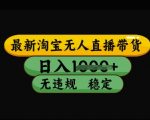 最新淘宝无人直播带货，日入几张，不违规不封号稳定，3月中旬研究的独家技术，操作简单【揭秘】