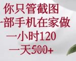 你只管截图，一部手机在家做，一小时120.一天5张【揭秘】
