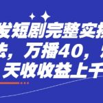 小红书发短剧完整实操流程，两张玩法，万播40，爆一个一天收收益上千