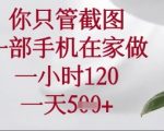 你只管截图，一部手机在家操作，一小时120.一天5张【揭秘】