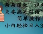 条条爆款，视频号夫妻搞笑对话项目，简单操作，小白轻松日入3张+