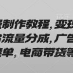AI动漫制作教程，变现方式有平台流量分成，广告合作接单，电商带货等