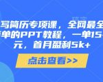 AI代写简历专项课，全网最全面的最简单的PPT教程，一单15-50元，首月盈利5k+