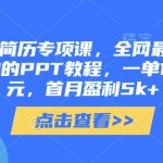 AI代写简历专项课，全网最全面的最简单的PPT教程，一单15-50元，首月盈利5k+