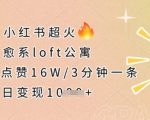 小红书超火的治愈系loft公寓，单条作品点赞16W，3分钟一条，单日变现数张