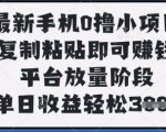 最新手机0撸小项目，复制粘贴即可挣钱，平台放量阶段，单日收益轻松3张+【揭秘】