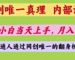 网创唯一真理，内部课程，新手小白当天上手，月入5位数，普通人通过网创唯一的机会【揭秘】
