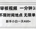 审核视频，10秒一单，不限时间，不限单量，新人小白一天4张+【揭秘】