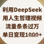 利用DeepSeek用人生哲理视频，流量条条过万，单日变现数张