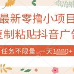 最新零撸小项目，复制粘贴抖音广告即可挣钱，平台大水，任务不限量，一天数张【揭秘】