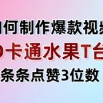 3D卡通水果走秀视频，条条点赞3位数，单日变现多张