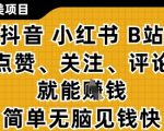 小而美的项目，抖音小红书B站视频点赞、关注、评论就能挣钱，简单无脑立见收益，妥妥的零撸项目【揭秘】