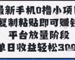 最新手机0撸小项目，复制粘贴即可挣钱，平台放量阶段，单日收益轻松3张+【揭秘】