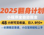 2025小程序全自动掘金，48 小时可见收益，日入8张，长期稳定靠谱，小白宝妈轻松上手【揭秘】