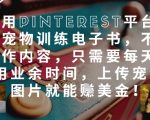 利用Pinterest平台推广宠物训练电子书，不用创作内容，只需要每天利用业余时间，上传宠物图片就能挣美金!