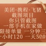 飞猪美团截图项目，你只管截图，一部手机在家做，正规平台无套路，一天5张+【揭秘】