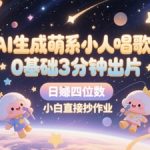 AI生成萌系小人唱歌，0基础3分钟出片，28个作品涨粉8.9W，单条最高19W赞，日入四位数，小白直接抄作业