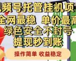 视频号托管挂G项目全网最稳，单价最高，绿色安全不封号提现秒到账，操作简单，收益稳定【揭秘】
