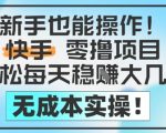 新手也能操作，快手零撸挣米，轻松每天挣2-5张，完全无成本