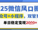 2025微信风口掘金，公众号+小程序双管齐下，单日稳定变现1k+【揭秘】