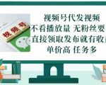 视频号代发视频，无需做视频，无需写文案，不看播放量，无粉丝要求，直接领取发布就有收益【揭秘】