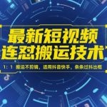 最新短视频连怼搬运技术 1：1搬运不剪辑，适用抖音快手，条条过抖出框