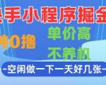 快手小程序掘金，纯0撸，单价高不养机 利用空闲时间做一做，一天好几张【揭秘】
