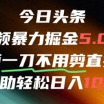 今日头条AI免剪辑搬运新风口，不剪直接发，暴力掘金日入四位数
