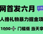 全网首发六月，无人撸礼物暴力掘金项目，日入1K+门槛低，当天拿结果，小白可玩【揭秘】