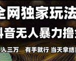 全网独家玩法抖音无人暴力撸金，月入3W，有手就行，当天拿结果【揭秘】
