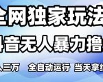 全网独家玩法，抖音无人暴力撸金，月入3W，全自动运行，当天拿结果，可矩阵【揭秘】