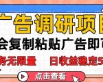 广告调研项目，会复制粘贴广告即可，任务无限量，日收益稳定5张【揭秘】