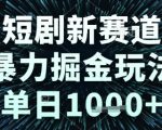 短剧新赛道，暴力掘金玩法，单日1k+【揭秘】