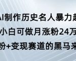用AI制作历史名人暴力起号，小白可做月涨粉24W涨粉+变现赛道的黑马来了