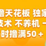 零撸天花板，独家满包技术，不用养机，一小时撸满50+，收益稳定【揭秘】