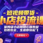 短视频带货-小店投流课，保姆级小店随心推教程，包教包会，生意即刻起飞