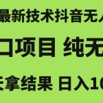 2025最新技术抖音无人掘金，风口项目，纯无人，当天拿结果日入1k+【揭秘】